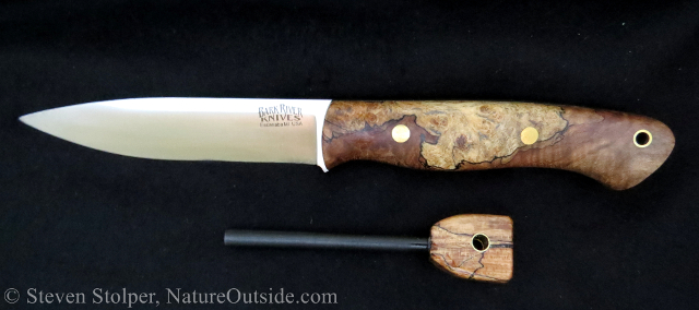 bushcraft knife and firesteel spalted maple burl