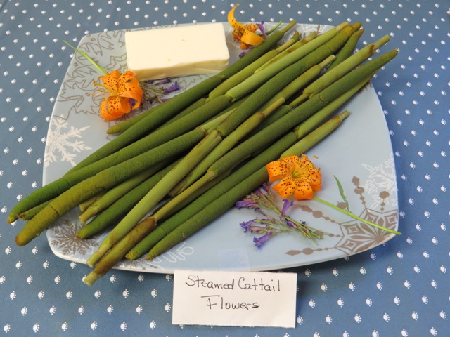 Steamed cattail heads