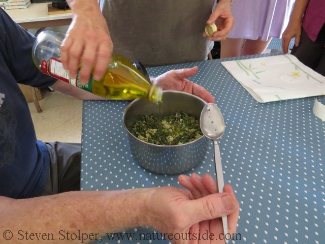 pouring the olive oil