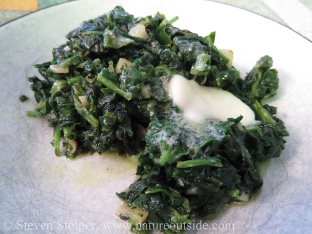 cooked nettles and spinach
