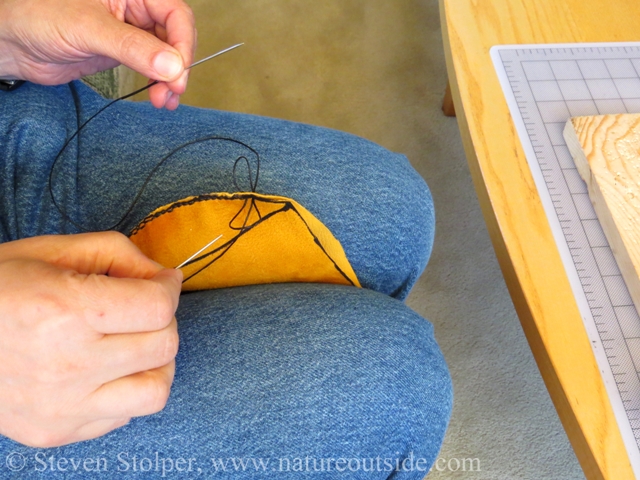 Stitching the pouch.