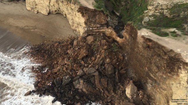 Arch Rock after collapse. (Photo by Sonoma County Sheriff's Office, Henry One helicopter)