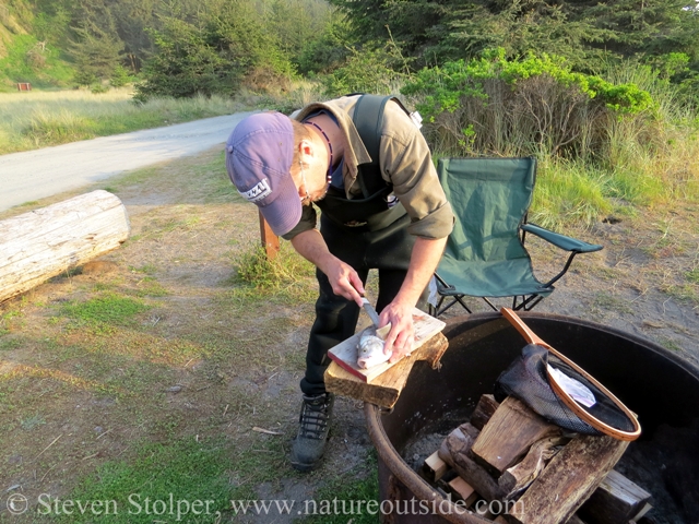 Dean filleting the fish.