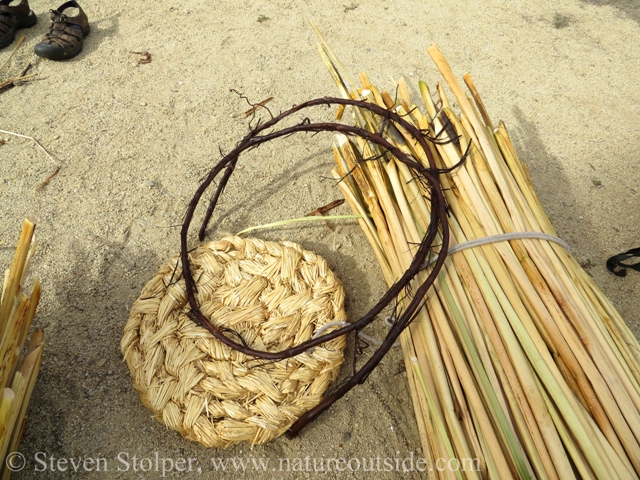 Woven mat and coiled California grapevine. 