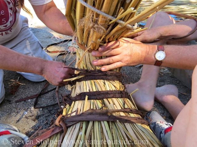 Tying the prow with grapevine