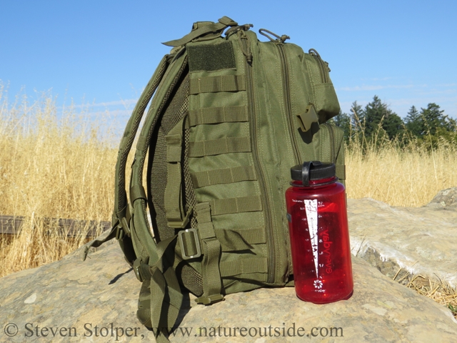 Bravo pack with a Nalgene 1L bottle for size comparison.