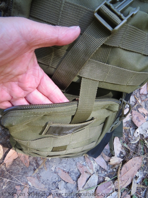 Exos-Gear Bravo Backpack Access to the bottom compartment is made difficult by the Y-shaped compression strap.