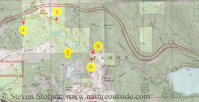 topographic map flora lake hiking route