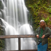 Scott Peden in front of Berry Creek Falls in Big Basin