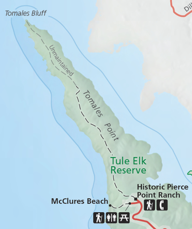 Trail map of hike to Tomales Point. (National Parks Service map)