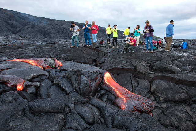 hikers and lava