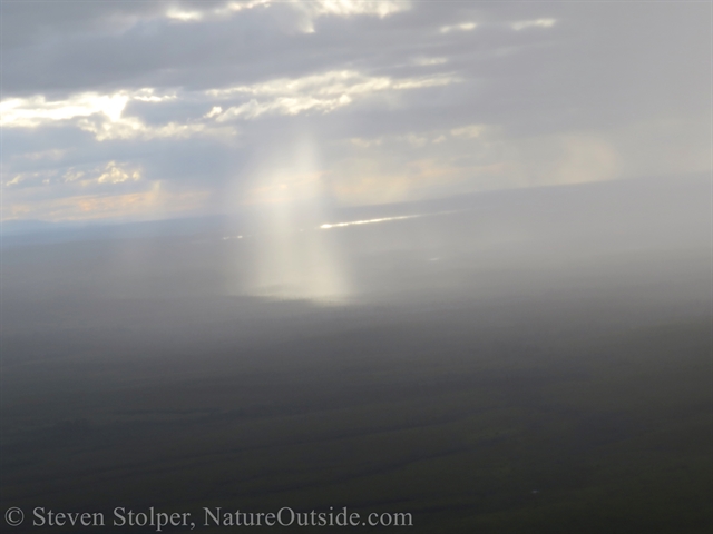 rain falling on tundra seen from air