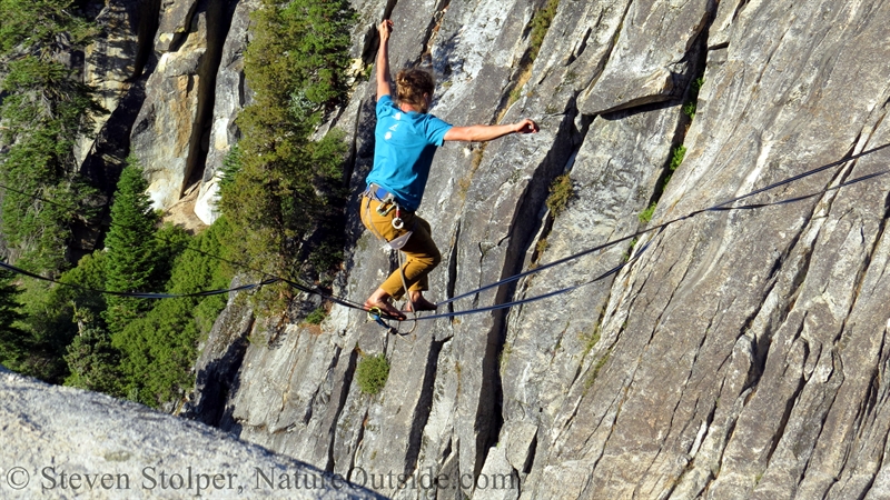 highlining at Taft Point in Yosemite