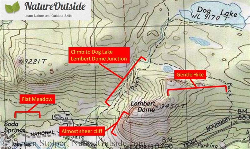 annotated topo map of Lembert Dome