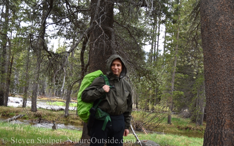 hiker wearing rain gear