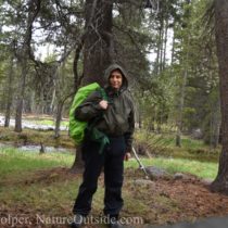 hiker wearing rain gear