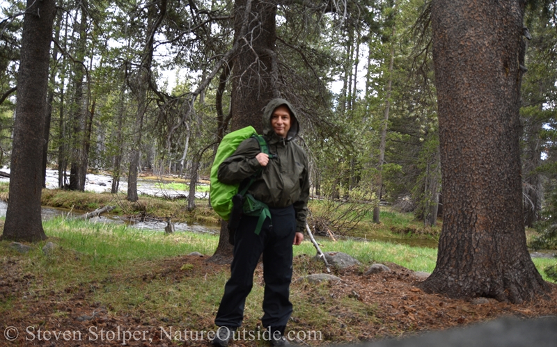 hiker wearing rain gear