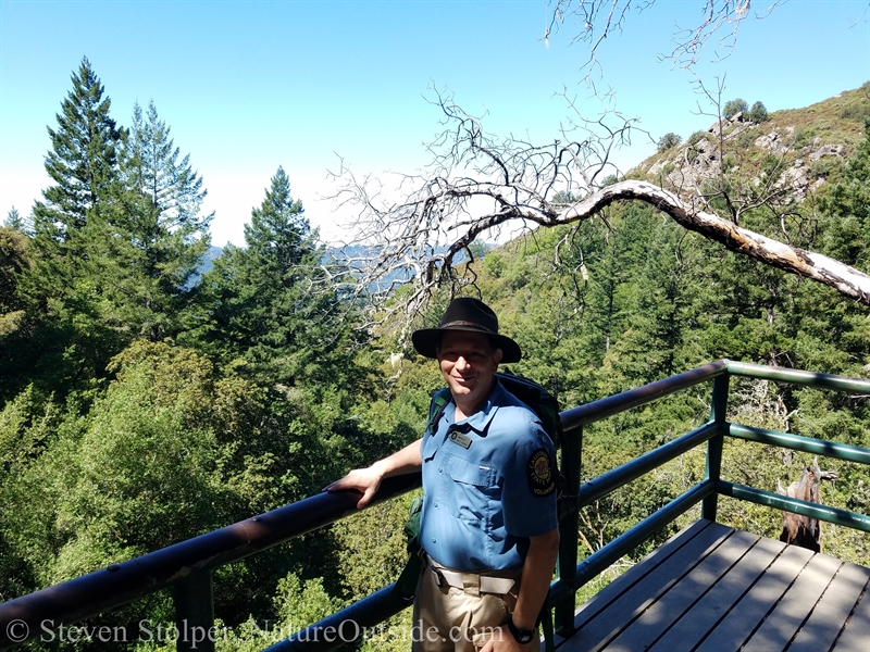 hiker on platform